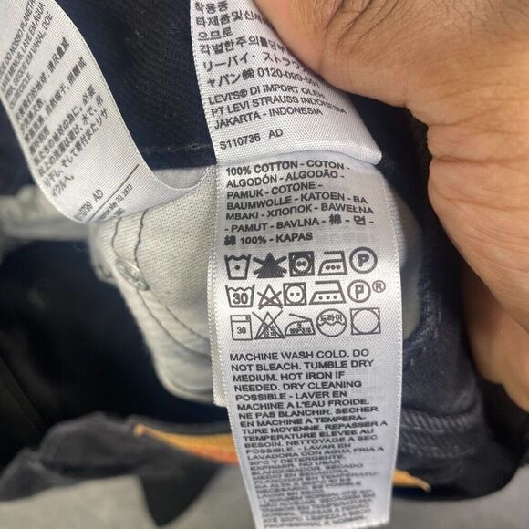 Levis 505 Jeans Mens 36x32 Black Regular Fit Straight Leg Dark Wash Denim Cotton - Picture 8 of 11